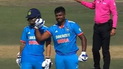 'Feels really emotional, going through...': Sanju Samson ecstatic after scoring his maiden ODI hundred Sanju Samson celebrates his maiden ODI hundred by flexing biceps (Screengrab: Star Sports, X)