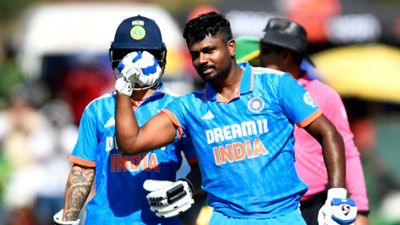 IND vs SA: Legendary Sunil Gavaskar gives massive verdict on Sanju Samson after Indian batter scores maiden ODI century Sanju Samson celebrates after scoring a century.