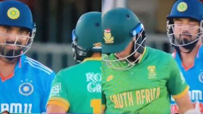 Watch: KL Rahul's 'Ram Siya Ram' comment to Keshav Maharaj steals the show in 3rd ODI; video goes viral KL Rahul and Keshav Maharaj.
