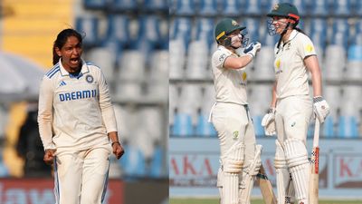 IND W vs AUS W: Harmanpreet Kaur leaves Australia in a spin after Tahlia McGrath's gritty knock helps visitors take 46-run lead India skipper Harmanpreet Kaur (left) celebrates after dismissing Australia's Tahlia McGrath (right) during Day 2 of the one-off Test at the Wankhede stadium on December 23. (Getty)