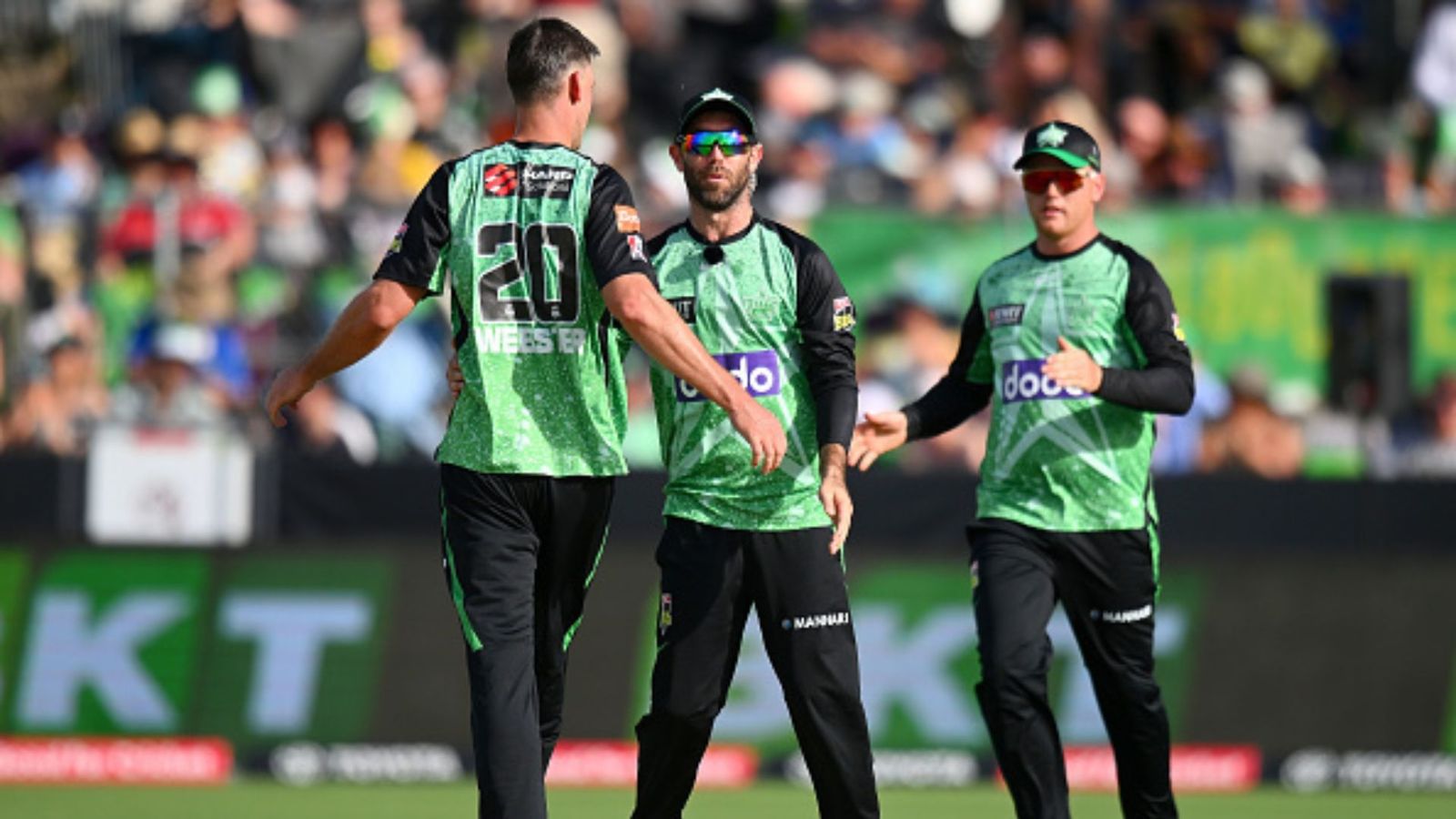 Watch: Glenn Maxwell sends social media on overdrive with hilarious on-field commentary during BBL game; video viral Beau Webster and Glenn Maxwell of the Melbourne Stars celebrate the wicket of Alex Hales of Sydney Thunder.