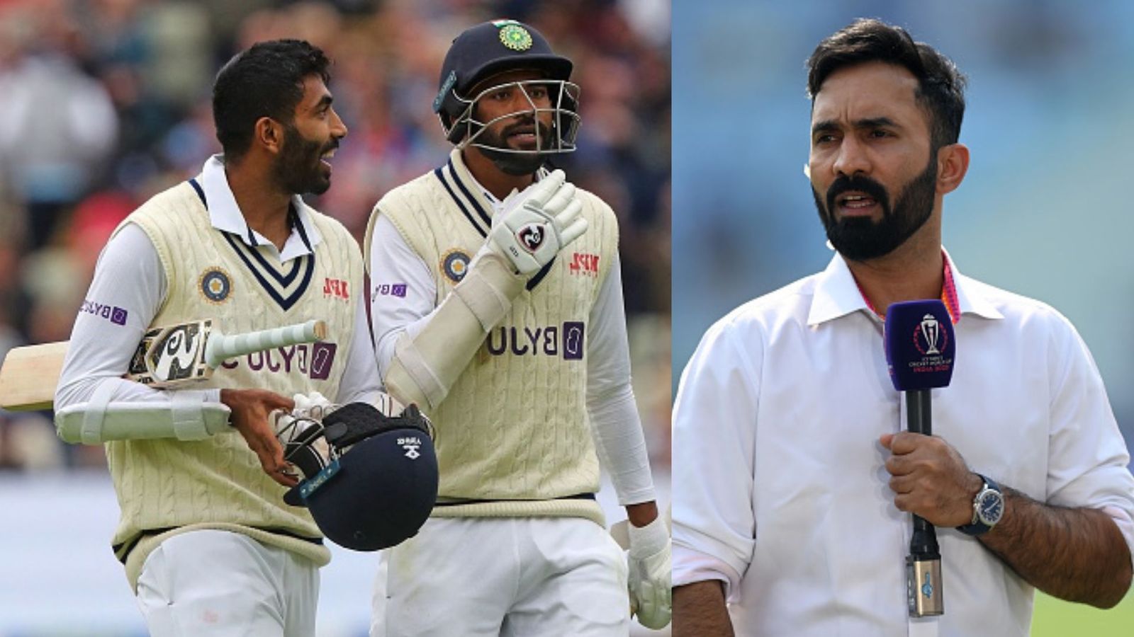 ‘Indian team really misses him’: Dinesh Karthik breaks down India’s bowling errors during 1st Test vs South Africa India's Jasprit Bumrah with Mohammed Siraj and Former Indian cricketer Dinesh Karthik. (File Photo: Getty Images)