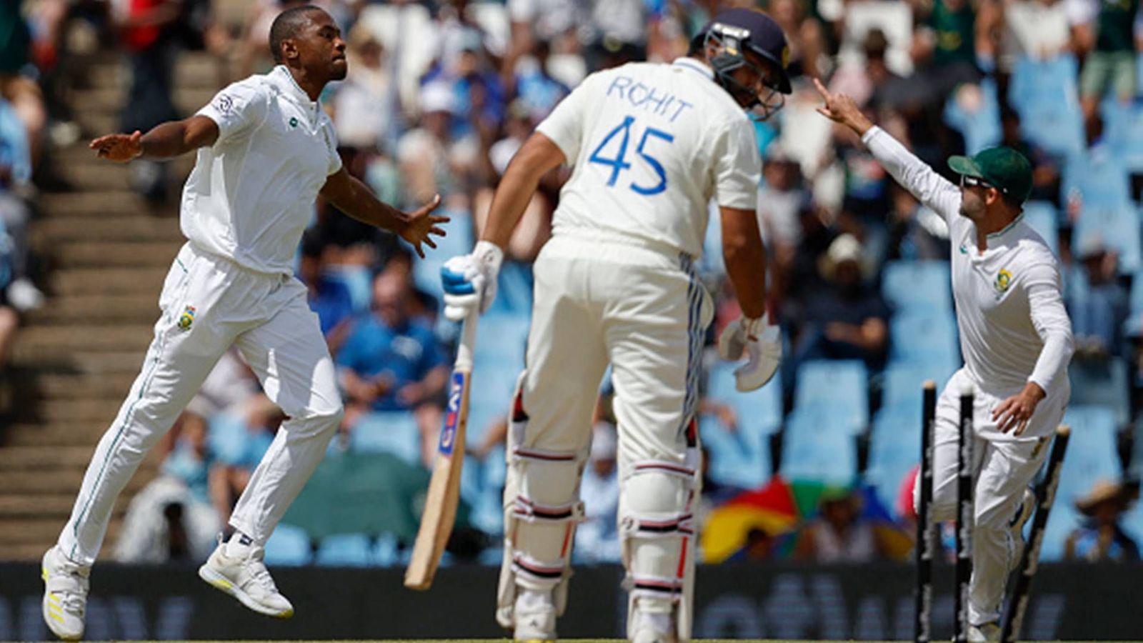 India slip from top to fifth position on WTC points table after big loss to South Africa, may slip further after MCG Test Kagiso Rabada celebrates Rohit Sharma's wicket on Day 3 of Centurion Test (Getty Images)