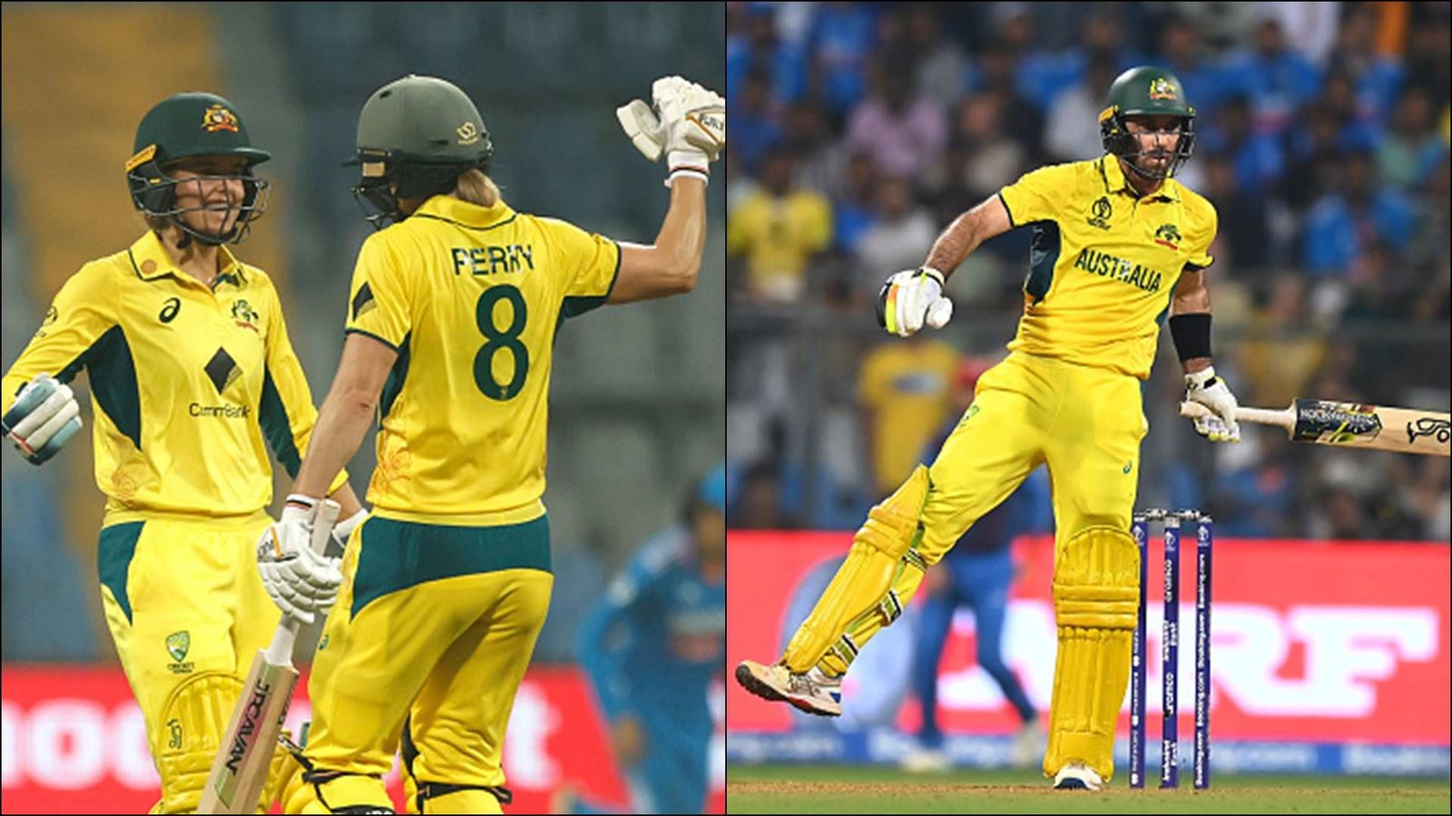 'I sort of had flashbacks to Glenn Maxwell's innings': Australia opener compares Ellyse Perry's knock to Big Show's Wankhede marvel Ellyse Perry congratulates Phoebe Litchfield (left), Glenn Maxwell struggles with cramps (Getty Images)