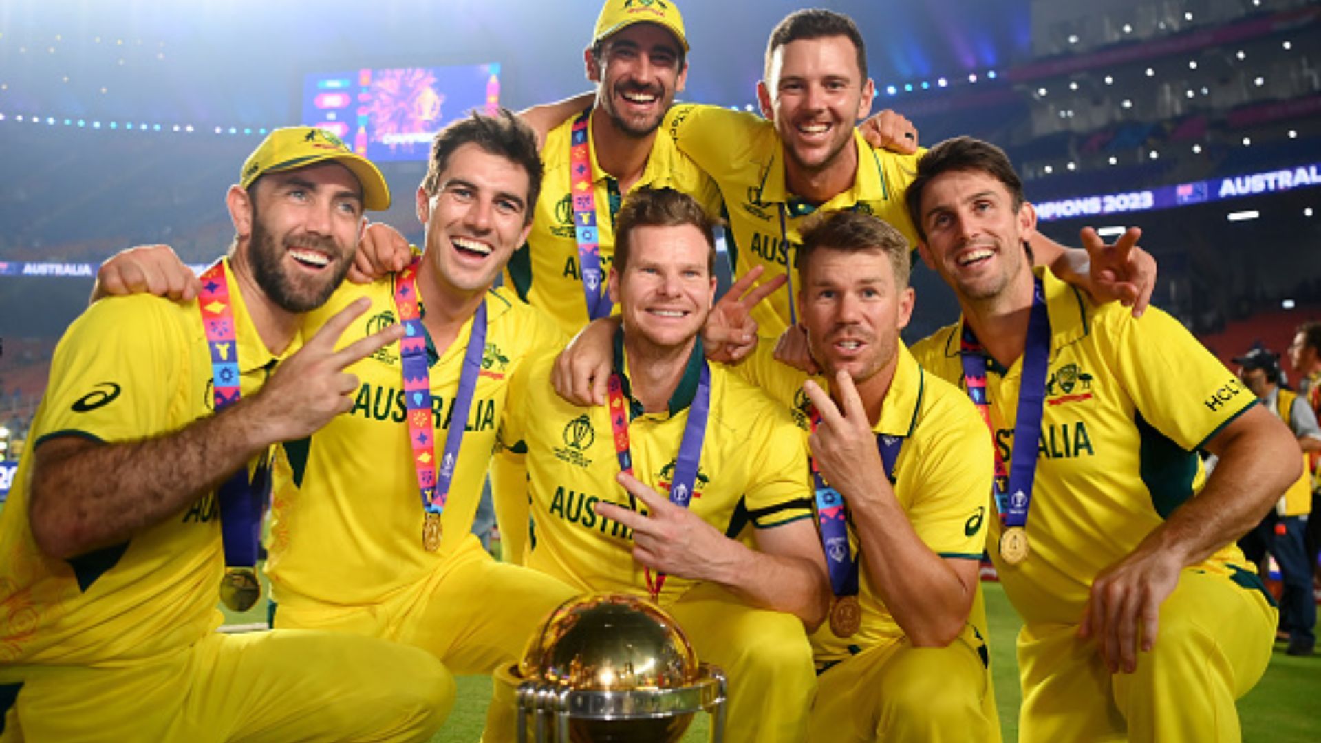 Australia superstar, who won two 50-over World Cups, announces shock retirement from ODIs Australian cricketers with the ODI World Cup trophy.