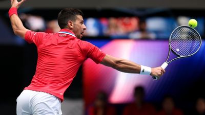 Novak Djokovic fluent Mandarin leaves teammate in awe after Serbia’s triumph over China in United Cup 2024 Novak Djokovic of Team Serbia plays a backhand in the Men's singles match. (Getty Images)