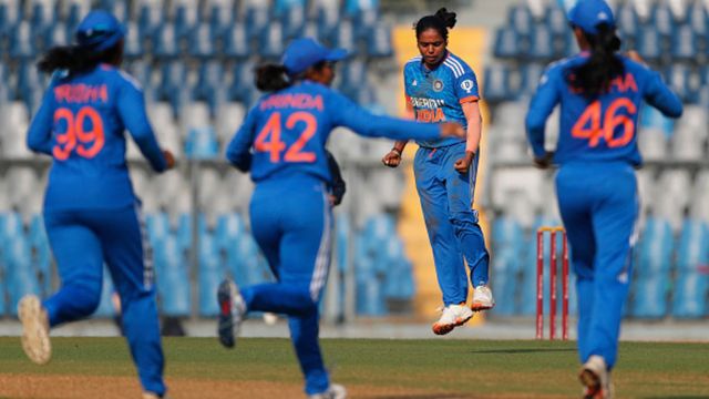 IND vs AUS: 20-year-old Gujarat Giants spinner makes ODI debut as Sneh Rana misses out from 3rd match at Wankhede Stadium Mannat Kashyap of India. (Getty Images)