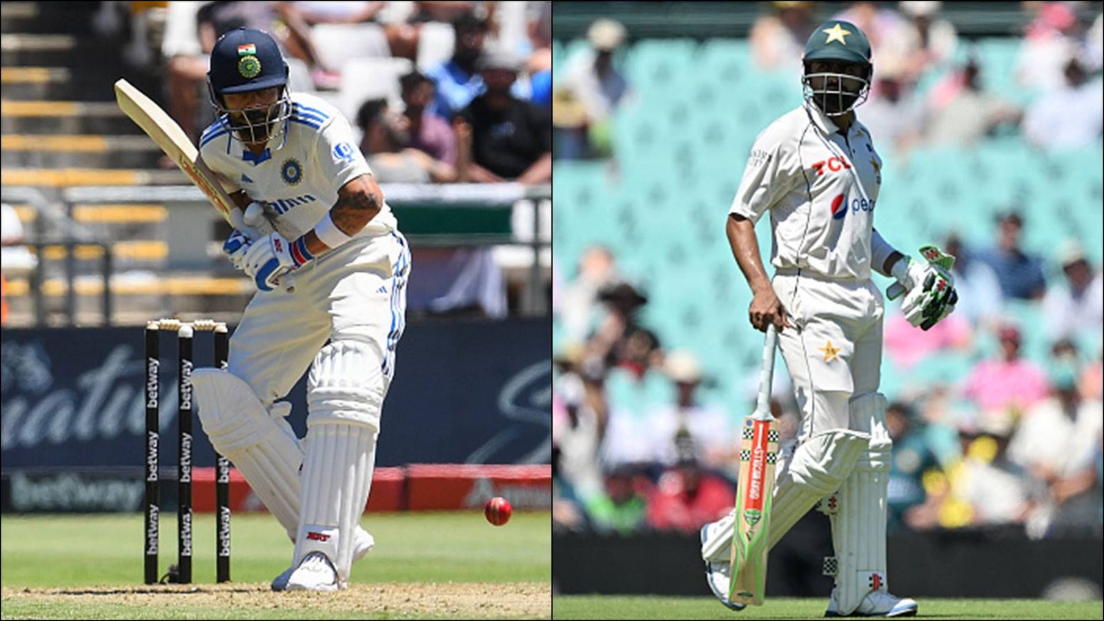 Virat Kohli makes a comeback in top 10 of ICC Test rankings after fighting knock in Centurion, Babar Azam slips one spot Virat Kohli plays a shot in the Cape Town Test; Babar Azam walks off the ground after getting dismissed in Sydney Test (Getty Images)