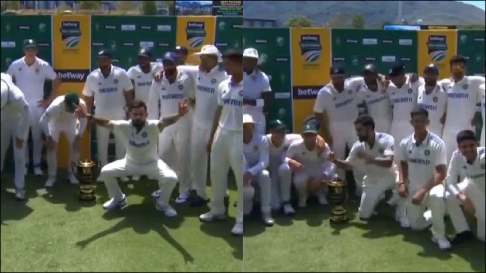 Virat Kohli leaves India-South Africa players in splits during trophy presentation, watch viral video Virat Kohli's antics during trophy presentation (Screengrab: X)