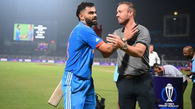 'I don't know whom to blame, but I sense something is wrong': AB de Villiers left annoyed after IND vs SA two-Test series AB de Villiers congratulating Virat Kohli during ODI World Cup 2023 (Getty Images)