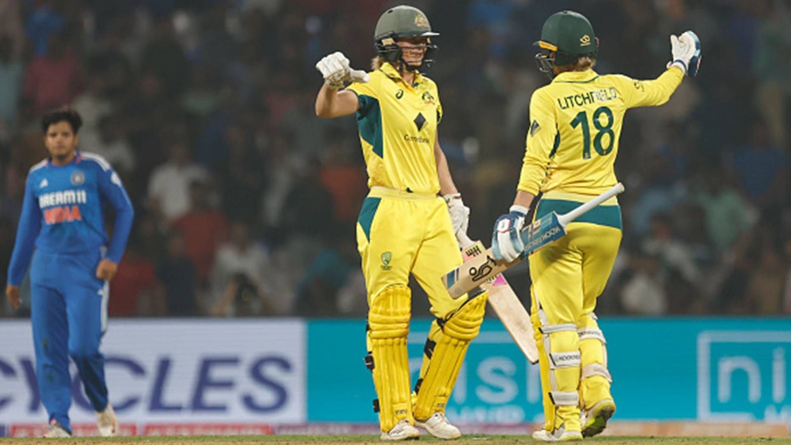 INDW vs AUSW: Ellyse Perry makes her 300th T20I memorable with 34-run cameo to lead Australia to 6-wicket win, level series 1-1 Ellyse Perry celebrates a win in the second T20I against Australia (Getty Images)