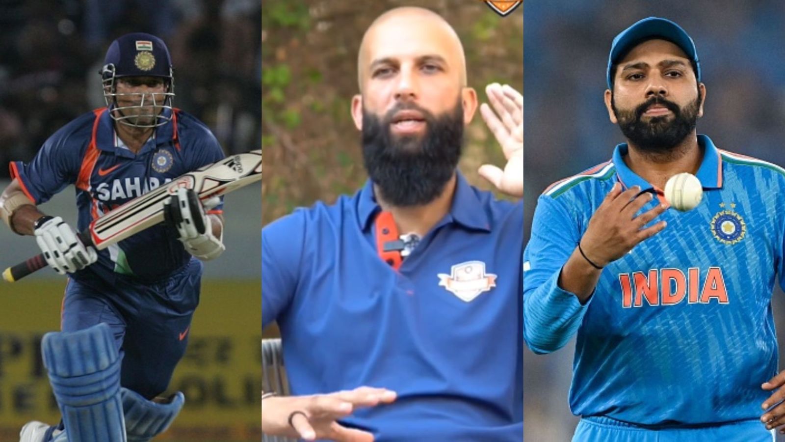 WATCH: Moeen Ali names top 5 Indian cricketers of all time; puts legendary Sachin Tendulkar at 3 and snubs Rohit Sharma Sachin Tendulkar (L), Moeen Ali (C) and Rohit Sharma (R).