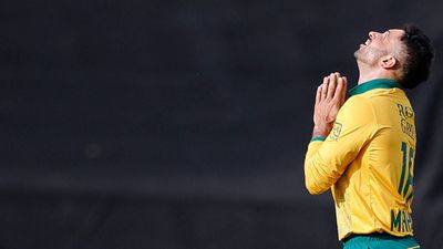 Keshav Maharaj explains why DJ plays 'Ram Siya Ram' every time he comes in to bat Keshav Maharaj folding his hands after taking a wicket (Getty Images)