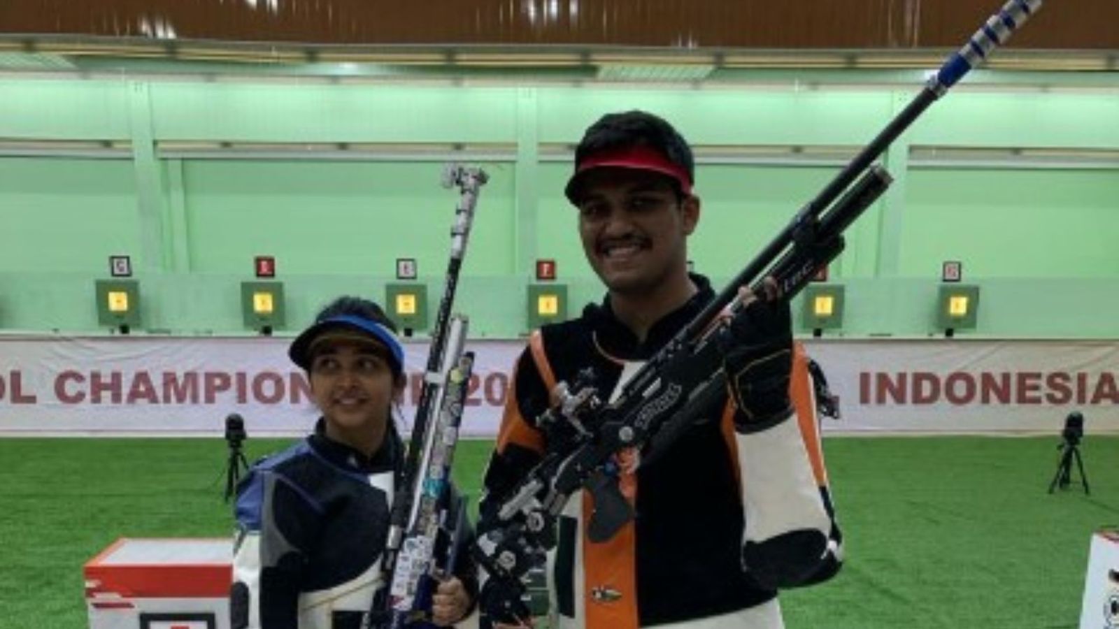 Asian Olympic Qualifiers: Rudrankksh Patil, Mehuli Ghosh clinch fifth gold by defeating China’s duo 16-10 in final The pair of Rudrankksh Patil and Mehuli Ghosh has given India their fifth gold of the Asian Olympic Qualification event in Jakarta. (Screengrab: Twitter)