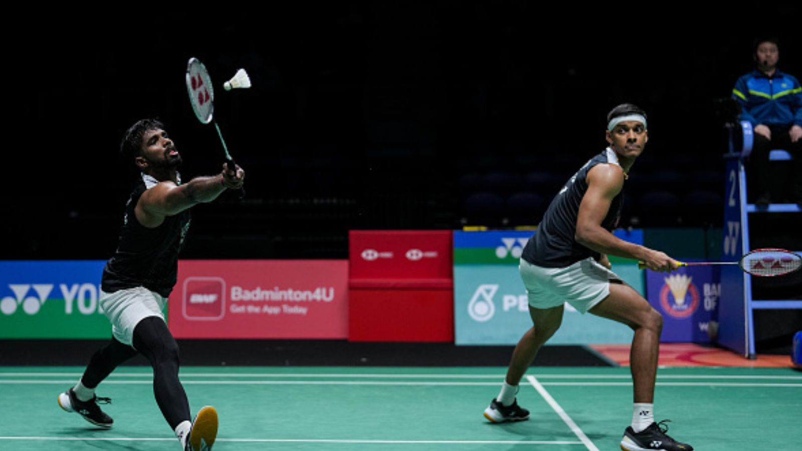 Malaysia Open: Satwik-Chirag's winning streak continues, humble Chinese duo to make semis; Ashwini-Tanisha out India's star badminton duo Satwiksairaj Rankireddy and Chirag Shetty in action in this frame. (Getty)