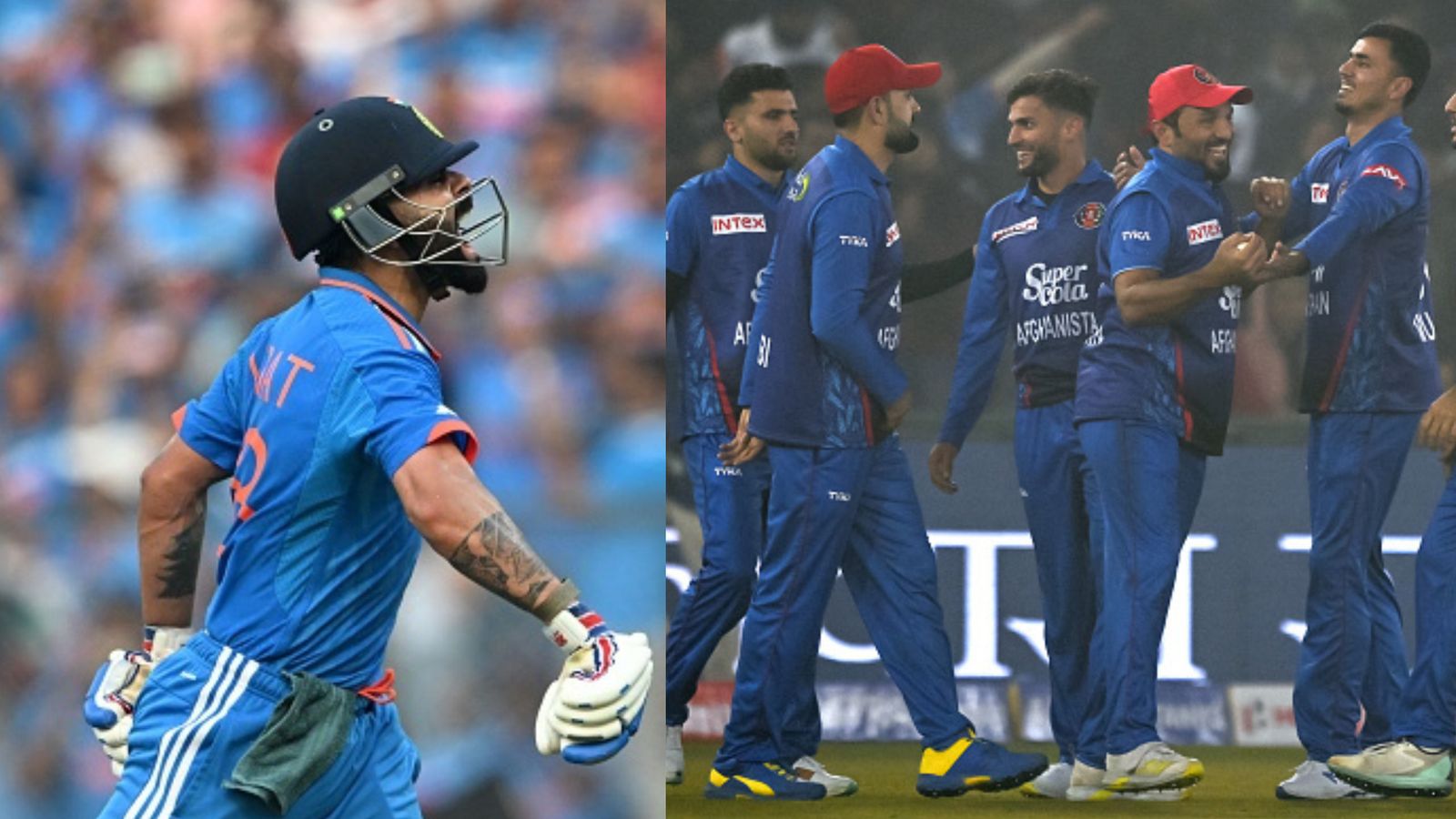 IND vs AFG 2nd T20I, Weather Report: Will haze overshadow Virat Kohli's T20I return in Indore's showdown? know all details here Left: India's ace batter Virat Kohli. Right: Afghanistan players celebrate. (Getty)