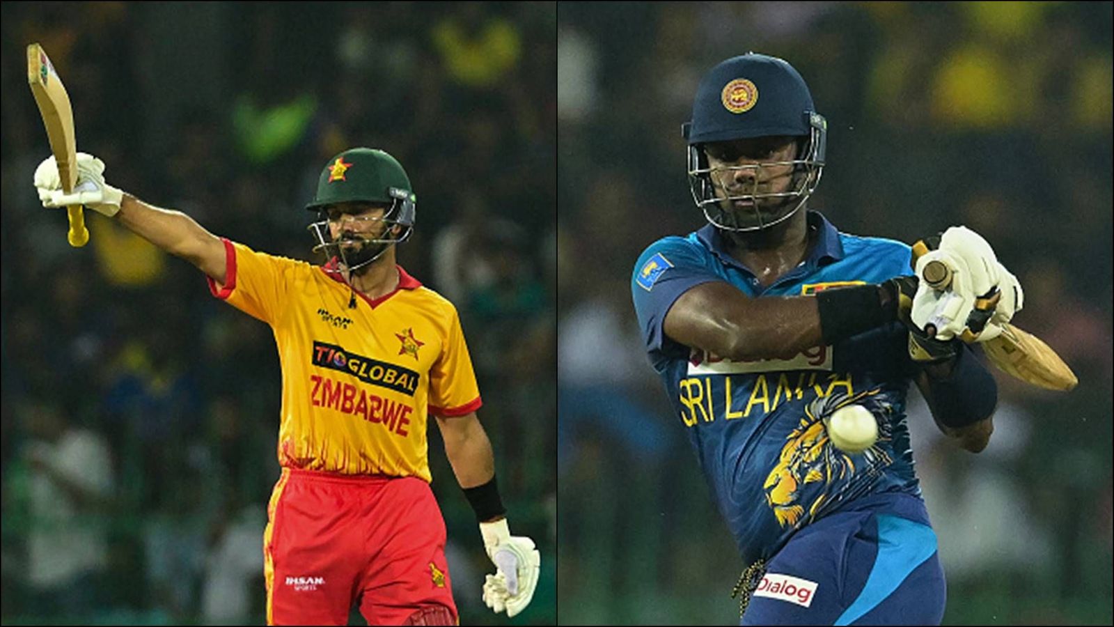 Raza's 42-ball 62 and three-fer goes in vain as Mathews-Shanaka rescue Sri Lanka from batting collapse to win last-ball thriller Sikander Raza and Angelo Mathews in action during the first T20I (Getty Images)