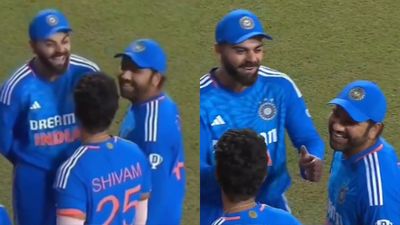 WATCH: Virat Kohli and Rohit Sharma laugh uncontrollably during 'hilarious banter' with Shivam Dube; video goes viral Virat Kohli, Rohit Sharma and Shivam Dube shared a light-hearted moment after winning Indore T20I.