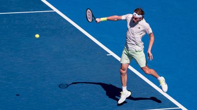 Watch: Stefanos Tsitsipas unleashes outrageous 'shot of the year' in Australian Open round 1 win over Zizou Bergs Stefanos Tsitsipas of Greece plays a backhand in their round one singles match against Zizou Bergs of Belgium. (Getty Images)