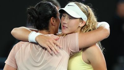 Australian Open 2024: 16-year-old Mirra Andreeva fends off Ons Jabeur in 2nd round, Maria Timofeeva stuns former champion Caroline Wozniacki Mirra Andreeva (R) embraces Ons Jabeur of Tunisia after winning her round two singles match. (Getty Images)