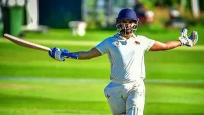 '12th Fail' director's son goes berserk, records third century in a row to run riot in Ranji Trophy again Mizoram's star batter Agni Chopra celebrates after scoring century in this frame.