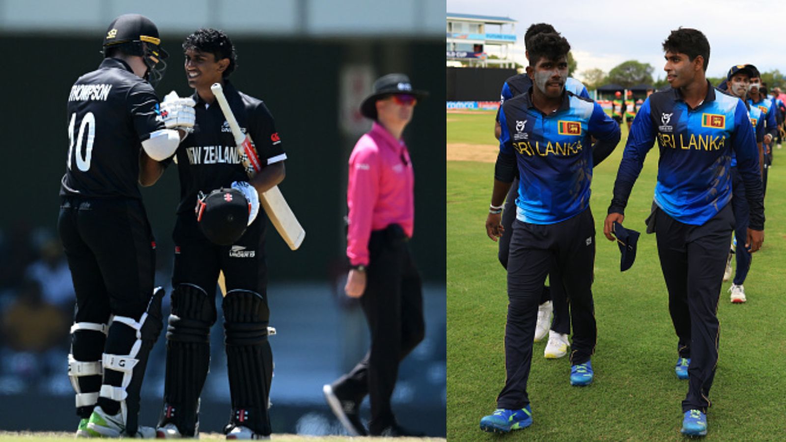 U-19 World Cup: Andhra-born batter's ton helps New Zealand thrash Nepal; Sri Lanka bullwhips Zimbabwe New Zealand and Sri Lanka players after winning their respective Under-19 World Cup matches against Nepal and Ireland. (Getty)