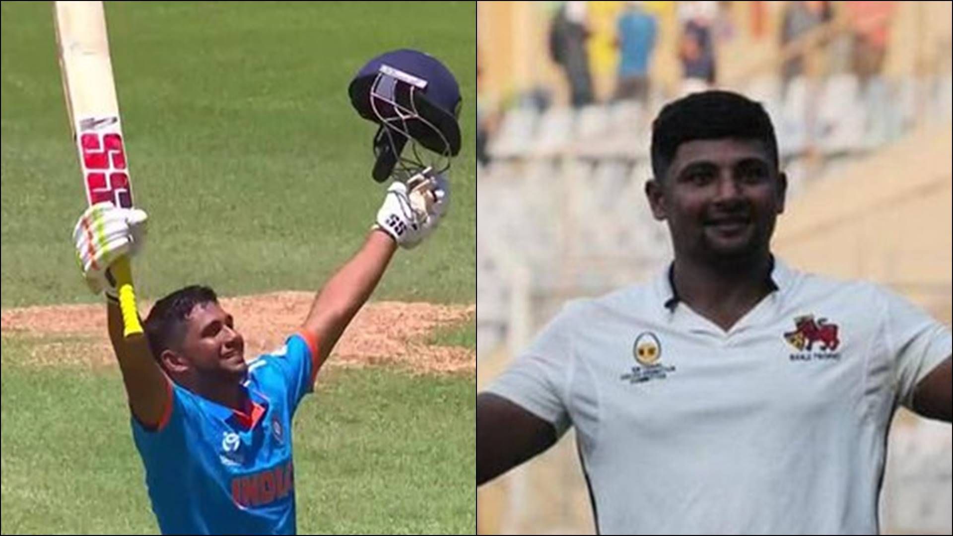 One in India, other in South Africa: 7,625 kilometres apart two brothers score century for India Brothers Musheer Khan and Sarfaraz Khan celebrate their respective centuries (Screengrab: X)