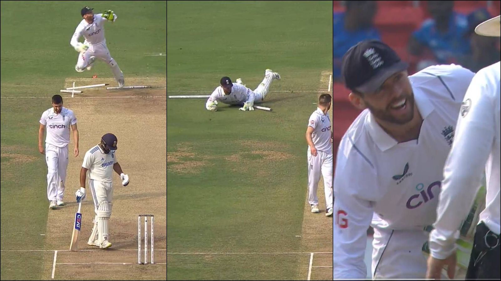 'Proper Rugby tackle on the stumps': AB de Villiers trolls Ben Foakes for falling on stumps trying to collect a throw, watch video Ben Foakes falls on stumps while collecting a throw on Day 1 of Hyderabad Test (Screengrab: Jio Cinema, X)