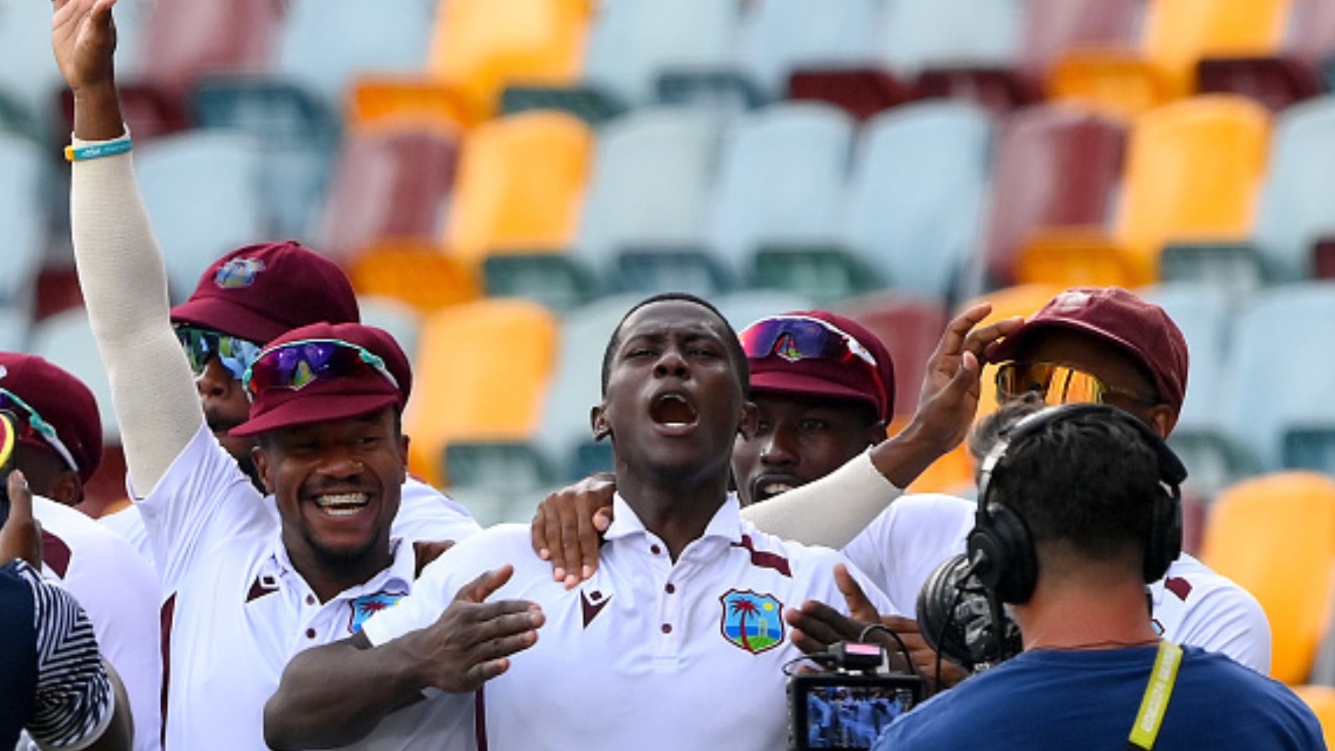 'Tears are coming in my eyes but..': Shamar Joseph's 1st reaction after miraculous 7-fer to flatten Australia by eight runs in Gabba Test West Indies' Shamar Joseph (centre) celebrates victory after taking the wicket of Josh Hazlewood on Day 4 of the 2nd Test against Australia on January 28. (Getty)