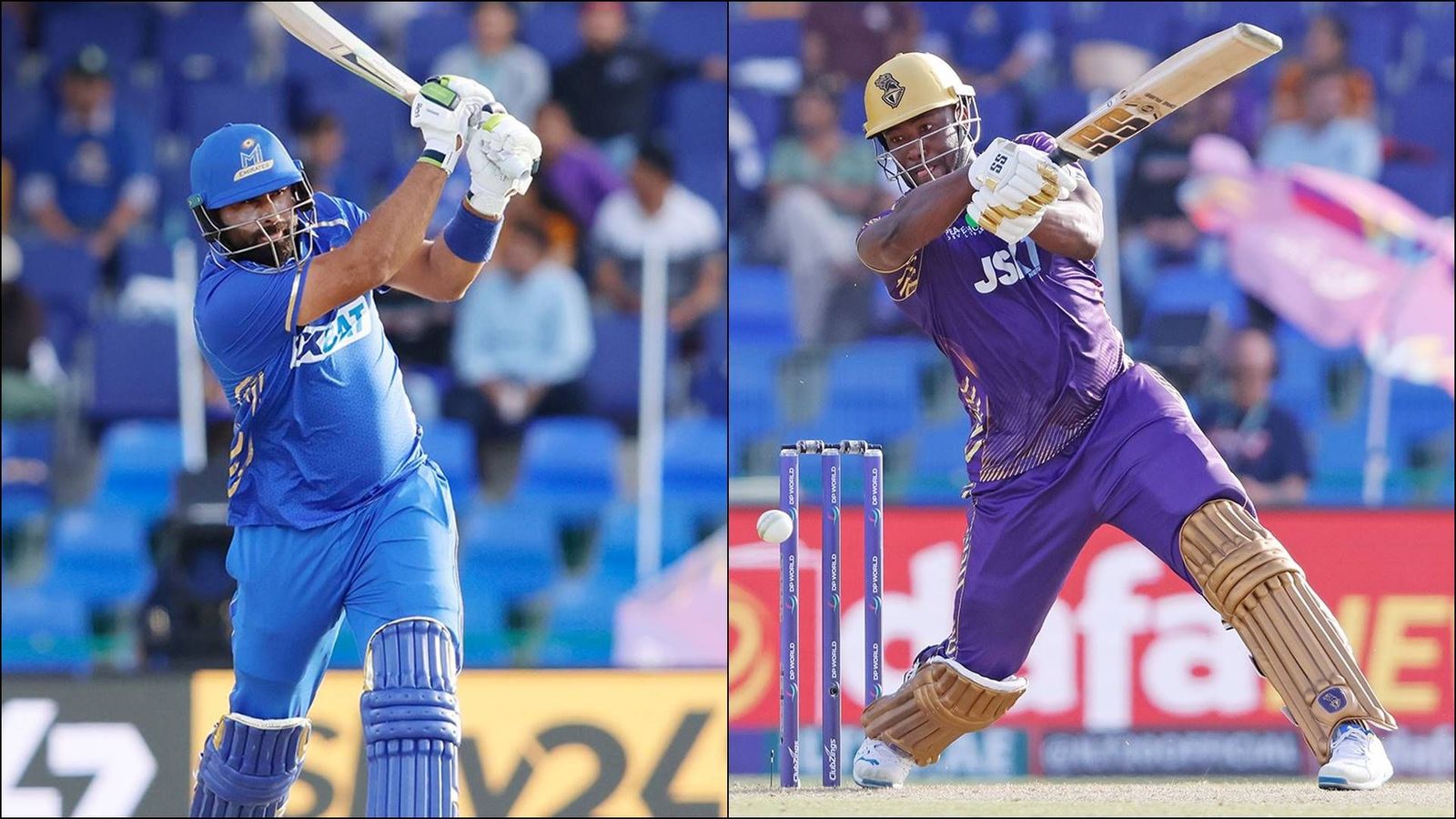 Andre Russell's 6 sixes in last 13 balls go in vain as UAE opener's unbeaten 87 leads MI to 8-wicket win over Knight Riders Andre Russell's 6 sixes in last 13 balls go in vain as UAE opener's unbeaten 87 leads MI to 8-wicket win over Knight Riders