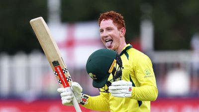 U-19 World Cup: 19-yr-old's robust ton helps Australia start Super 6 show with 110-run win over England; SA, Bangladesh too win Australia's Hugh Weibgen celebrates his century during the U19 World Cup match against England in Kimberley on January 31. (Getty)