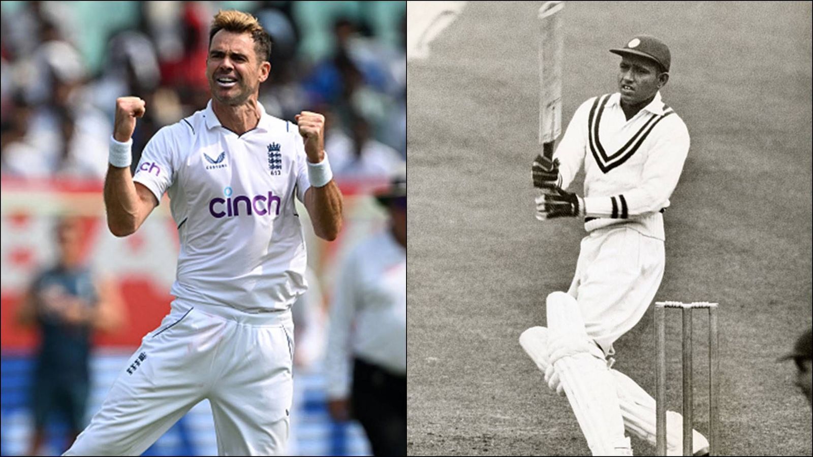 James Anderson breaks Lala Amarnath's 71-year-old in the second Test against India James Anderson celebrates Shubman Gill's wicket; Lala Amarnath plays a shot (Getty Images)