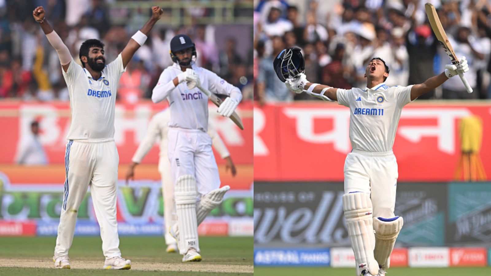 IND vs ENG: Yashasvi Jaiswal's double ton, Jasprit Bumrah's six-fer diffuse England's Bazball as India take 171-run lead India's pace spearhead Jasprit Bumrah (left) and star opener Yashasvi Jaiswal in this frame. (Getty)