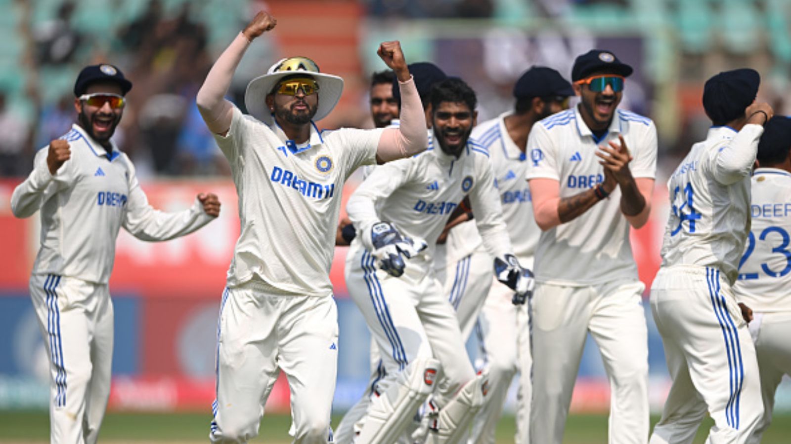 Massive boost to India in WTC 2023-2025 points table after thrashing England in 2nd Test, Ben Stokes' brigade left lurching India's Shreyas Iyer celebrates with teammates after running out England captain Ben Stokes during Day 4 of the 2nd Test on February 5. (Getty)