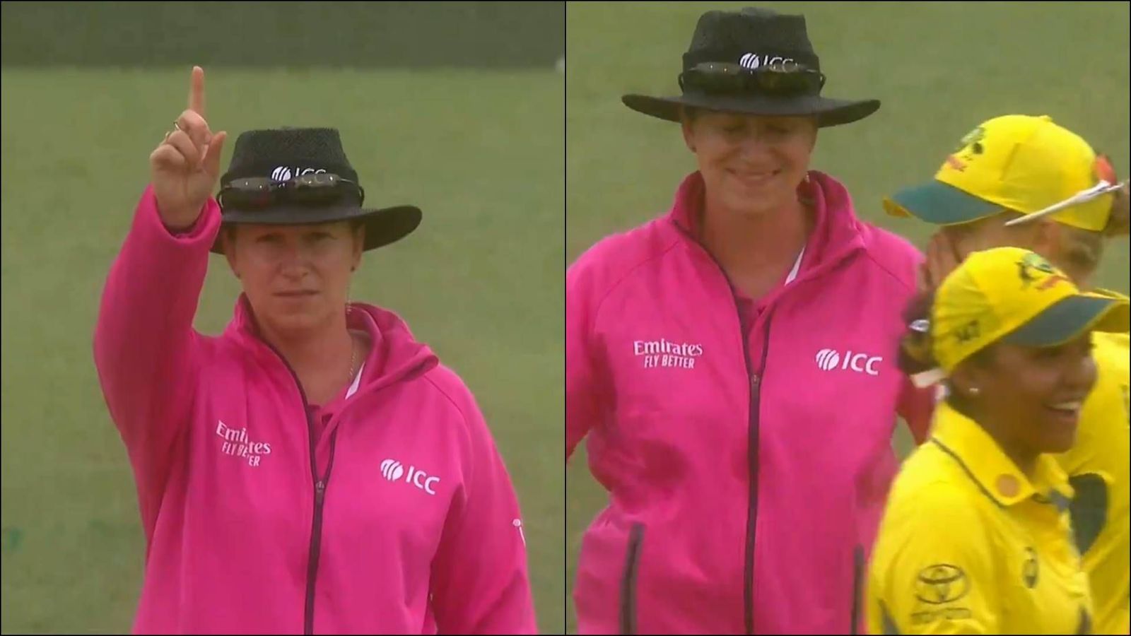 Watch: Umpire reverses her decision despite DRS going her way; faux pas leaves Australian players in splits Umpire Claire Polosak after wrongfully signalling not out (Screengrab: cricket.com.au,X)