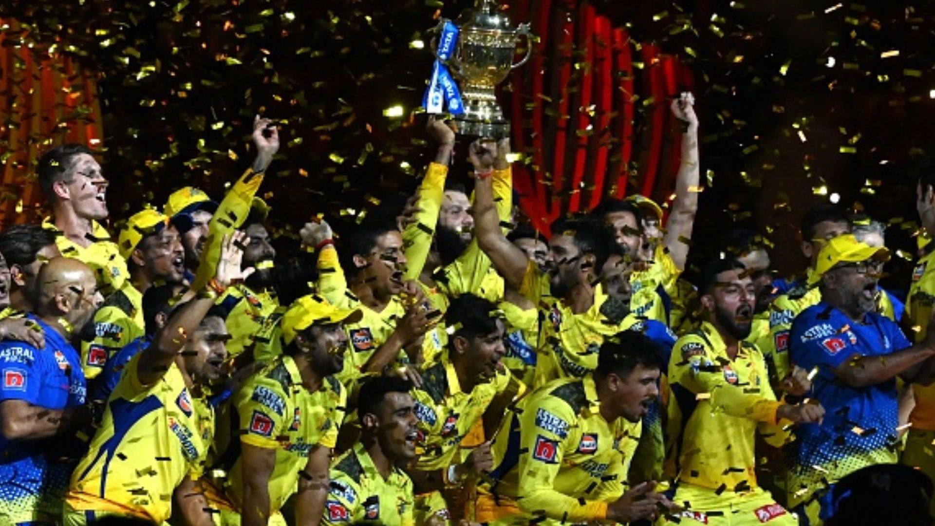 MS Dhoni's Chennai Super Kings announce official sponsor ahead of IPL 2024 Chennai Super Kings' players celebrate with the trophy after their victory against Gujarat Titans in the IPL final on May 30. (Getty)