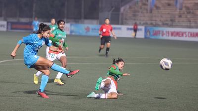 After 11-11 in penalty shootout and bizarre coin toss, India and Bangladesh declared joint-winners of SAFF Women's U19 C'ships after crowd went haywire India and Bangladesh players in action in SAFF U19 C'ships final (Photo Courtesy: India Football, X)