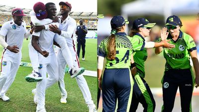 West Indies’ Gabba Test hero and Ireland’s explosive batter take away ICC Player of the Month awards Left: West Indies' Shamar Joseph (centre). Right: Ireland's Amy Hunter (left) with her teammates. (Getty Images)