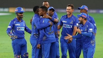 MI Emirates advance to ILT20 final with 45-run win in Qualifier 1 as defending champions Gulf Giants embarrass themselves in run chase Akeal Hosein celebrates a wicket with MI Emirates against Gulf Giants (Photo Courtesy: ILT20)