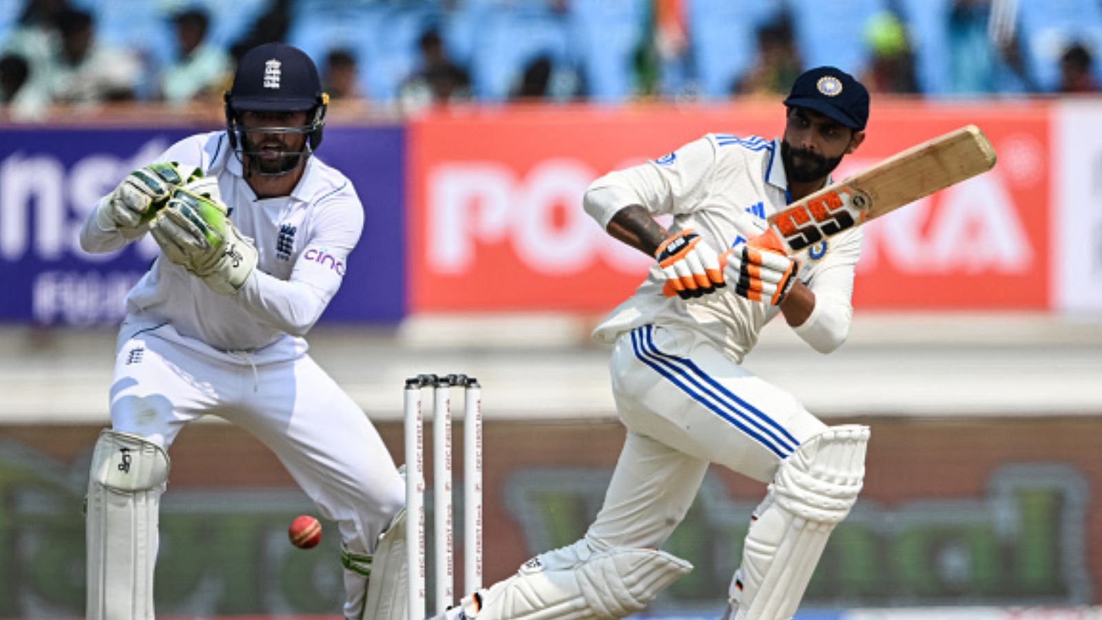 IND vs ENG: Ravindra Jadeja breaks 18-month jinx to crack spectacular century in third Test against England India's Ravindra Jadeja (R) on Day 1 of the third Test against England at Niranjan Shah stadium in Rajkot on February 15. (Getty)
