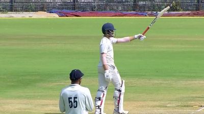 Ahead of IPL 2024, SRH batter smashes 71-ball century to rescue Jammu & Kashmir from 61/6 in Ranji Trophy Abdul Samad celebrates his century against Madhya Pradesh (Screengrab: X)