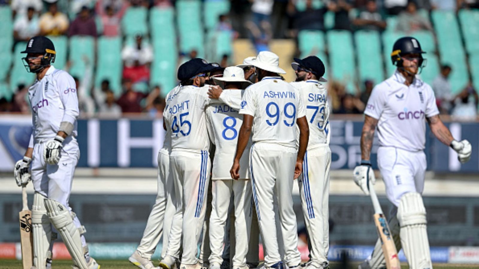 ‘Can't be aggressive all the time…’: Former England captains slam 'bazball' while praising Yashasvi Jaiswal and Shubman Gill India's players celebrate after the dismissal of England's captain Ben Stokes (R) during the 4th day of the 3rd Test between India and England. (Getty Images)
