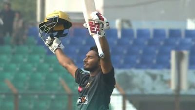 Yet to make T20I debut, Young Bangladesh opener who replaced Tamim Iqbal in World Cup squad scores record 116, whacks 8 sixes in BPL Tanzid Hasan celebrates his maiden T20 ton (Screengrab: X, Fancode)