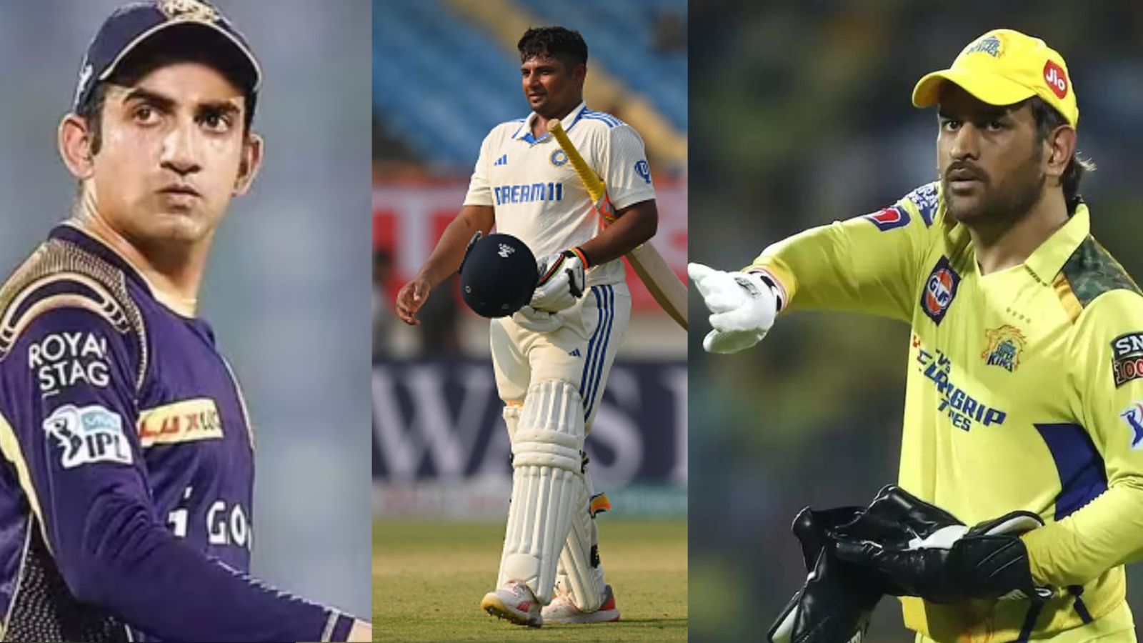 Are CSK's MS Dhoni and KKR's Gautam Gambhir sparring to grab 'Sarfaraz Khan' deal for IPL 2024? Know here KKR mentor Gautam Gambhir (left), Sarfaraz Khan (centre) and CSK skipper MS Dhoni in this frame. (X)