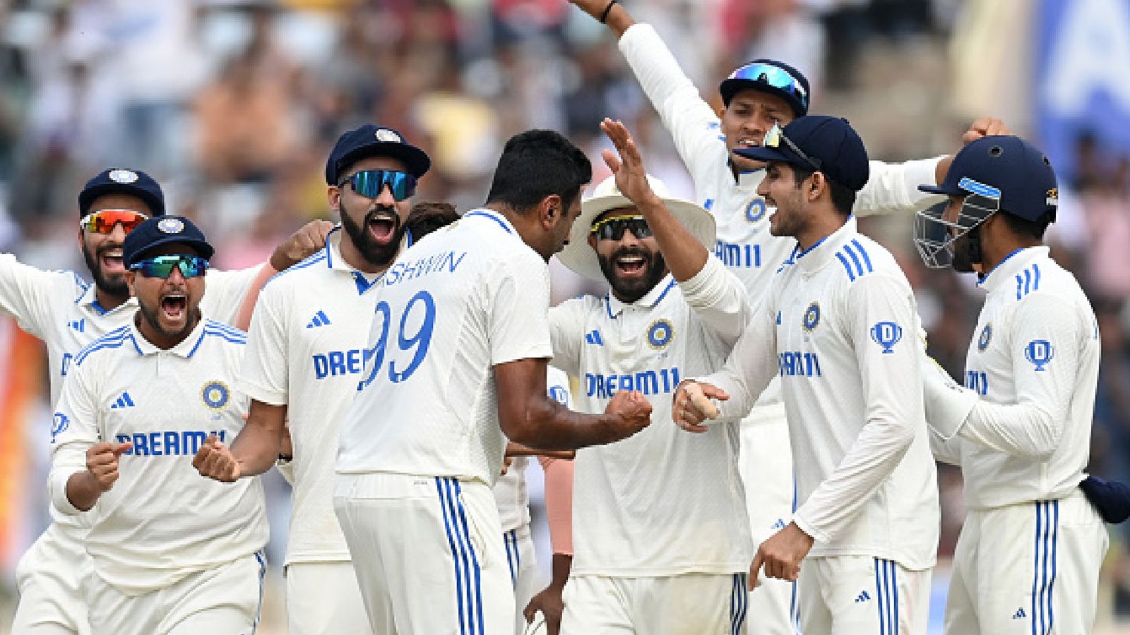 IND vs ENG: Ravichandran Ashwin overhauls Anil Kumble's monumental home record, becomes 5th bowler to complete 350 wickets at home Ravichandran Ashwin celebrates with teammates.