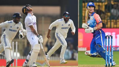 Sports News, February 26: India on brink of series victory vs ENG, MI record 2nd win on trot in WPL; a look at today's top 10 trending sports stories Left frame: Ben Stokes (centre) is flanked by India's Dhruv Jurel and Rohit Sharma. Right frame: Mumbai Indians' Amelia Kerr. (Getty)