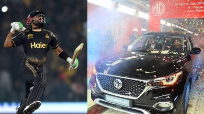 Babar Azam rewarded with MG car from Peshawar Zalmi owner Javed Afridi after his 11th T20 ton vs Islamabad United Peshawar Zalmi's captain Babar Azam has been gifted an MG Essence car by Peshawar Zalmi chairman Javed Afridi. (Photo Courtesy: Twitter)