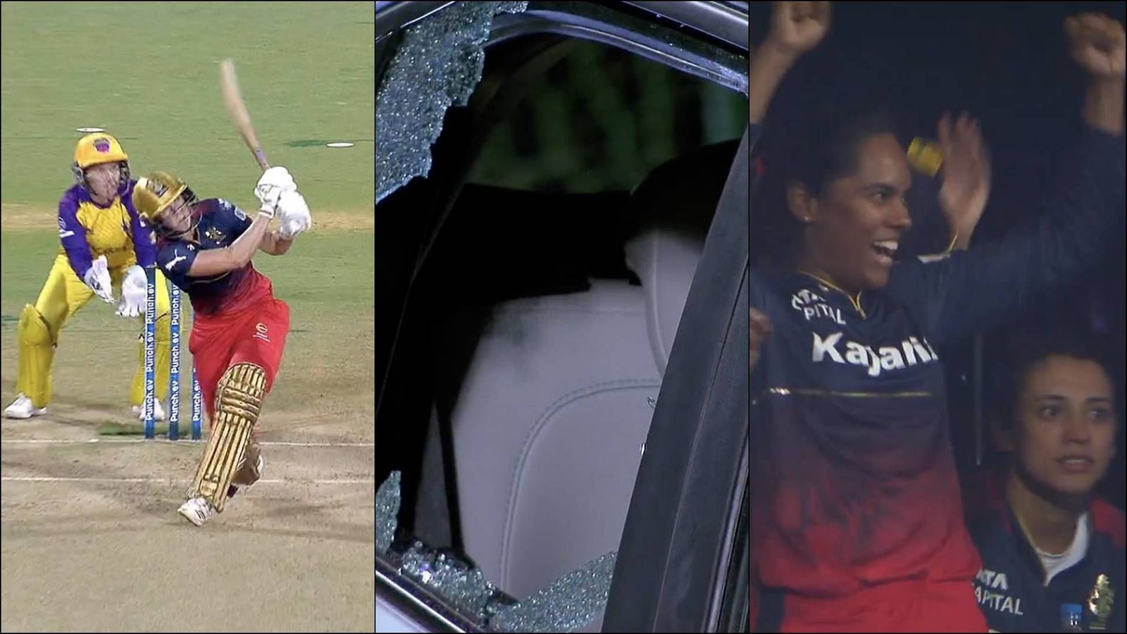 Watch: Ellyse Perry's massive six shatters 'Player of the series' car's glass as RCB dugout and Bengaluru crowd go bonkers Ellyse Perry breaks the car's glass with a six in the 19th over (Screengrab: JioCinema, X)