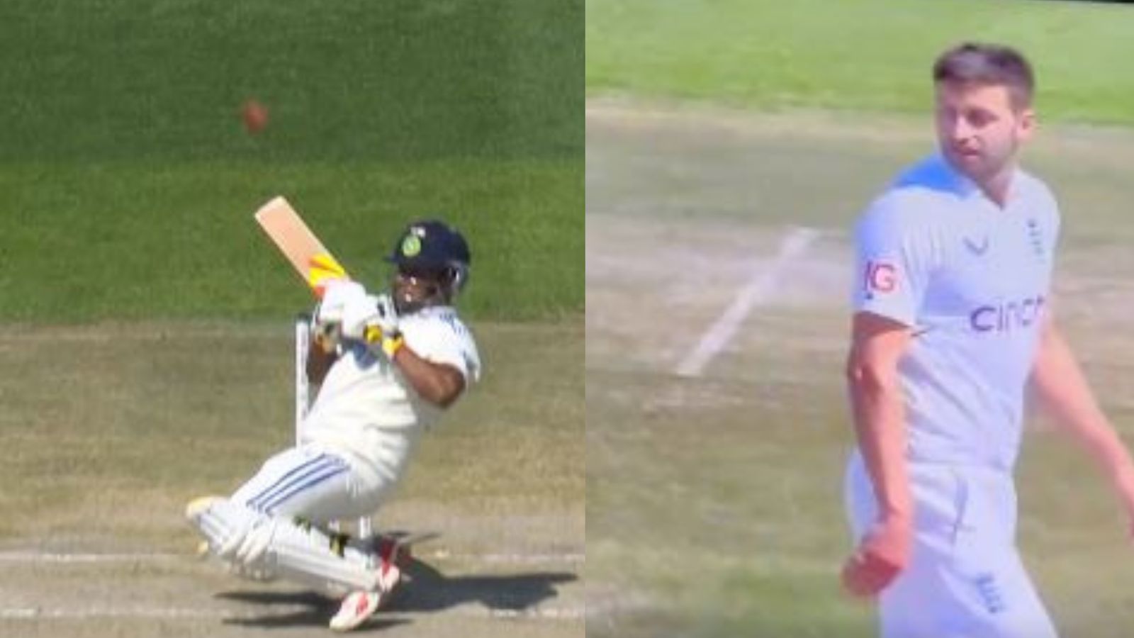 WATCH: Sarfaraz Khan pulls of gorgeous Sachin Tendulkar-esque ramp shot to leave Mark Wood red-faced, later adds insult to injury India's star batter Sarfaraz Khan (left) and England's ace pacer Mark Wood in this frame. (Screengrab-X)