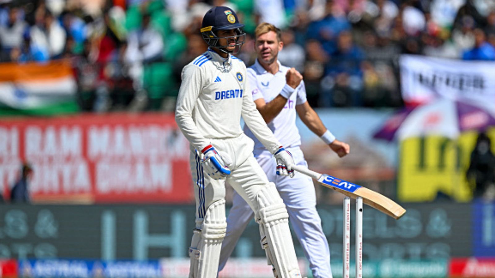 'Would be better for both of us to...': Shubman Gill keeps chat with James Anderson private on most talked-about six on Day 2 England's James Anderson (R) celebrates after taking the wicket of India's Shubman Gill (L) during Day 2 of the 5th Test in Dharamsala on March 8. (Getty)